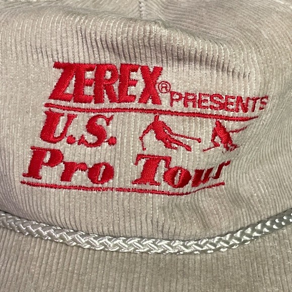 Vintage Zerek US Ski Pro Tour Beige Red Corduroy Rope Cap Hat Winter Skiing Men - Picture 2 of 7